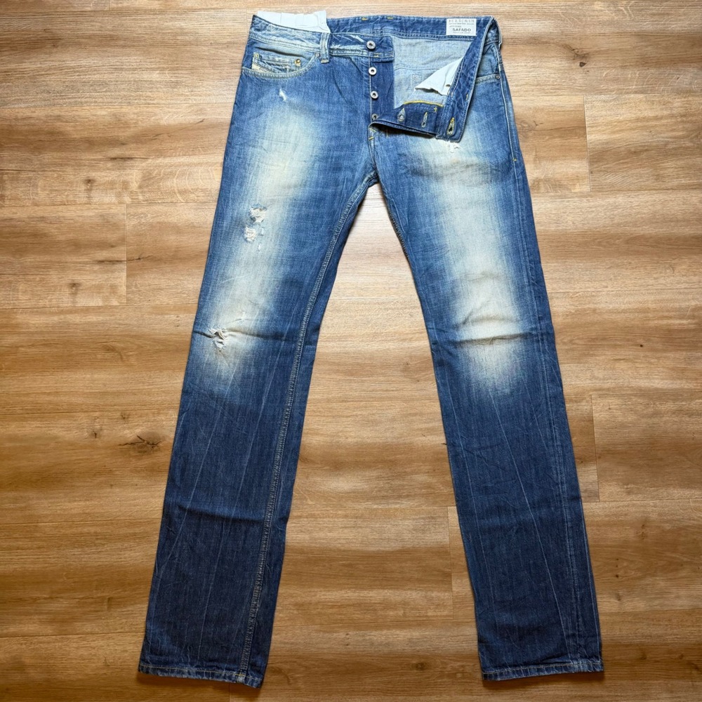 Diesel Slim Straight Jeans in Distressed Blue Wash